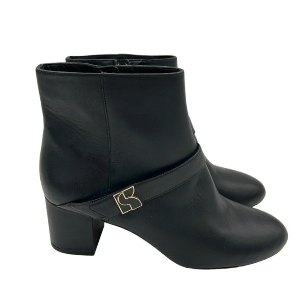 Kate Spade Ankle Boots Women's Size 9.5 B Black Leather Gold Buckle Zip